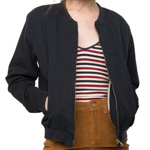 Brandy Melville Black Kasey Bomber Jacket L Zip Up 100% Cotton black canvas‎ S